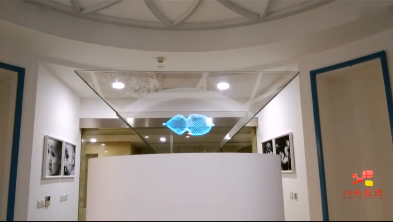 上海形状记忆合金材料企业展厅360度全息投影柜