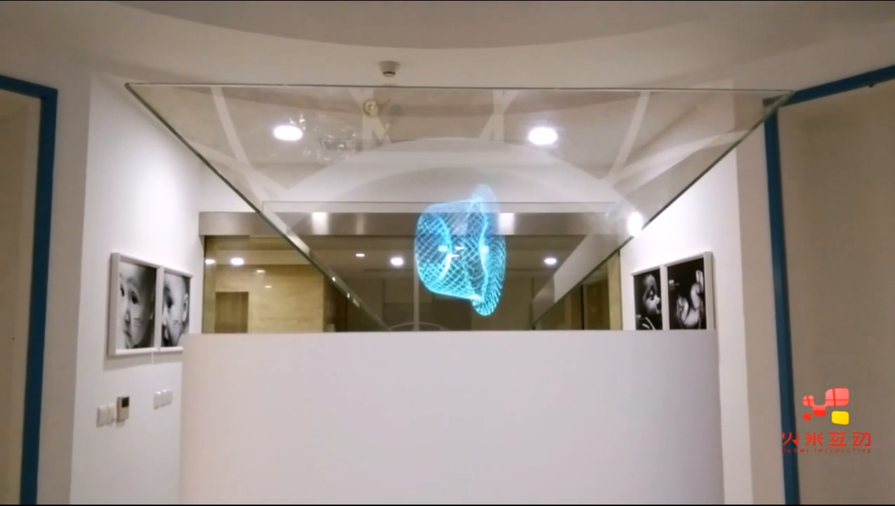 上海形状记忆合金材料企业展厅360度全息投影柜